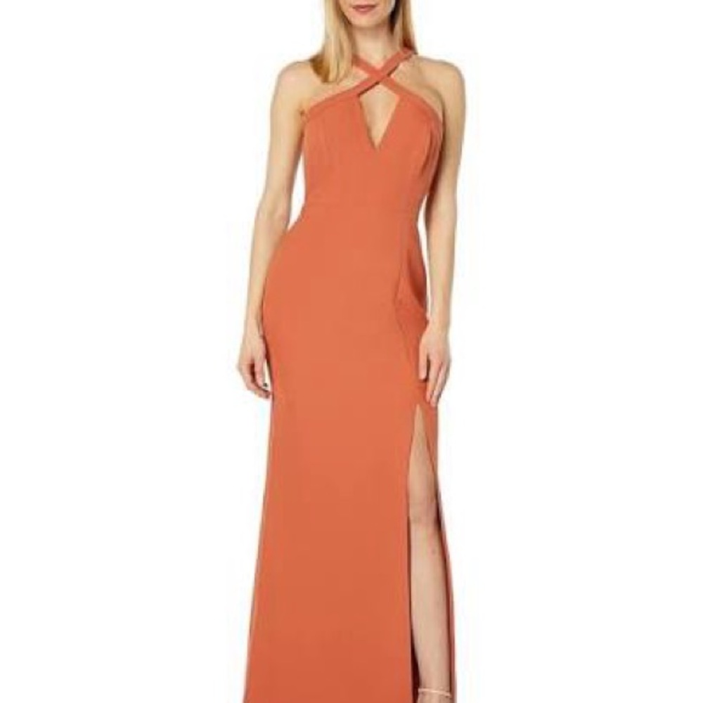 BCBGMaxAzria Halter Neck Maxi Dress in Orange
